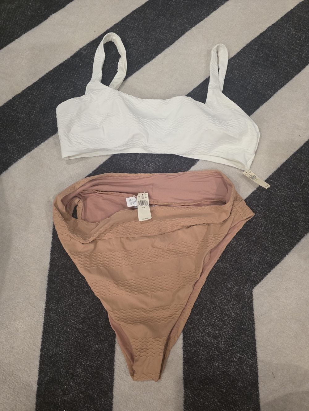 aerie White Bikini Top with Tan High-Waist Bottoms New With Tag